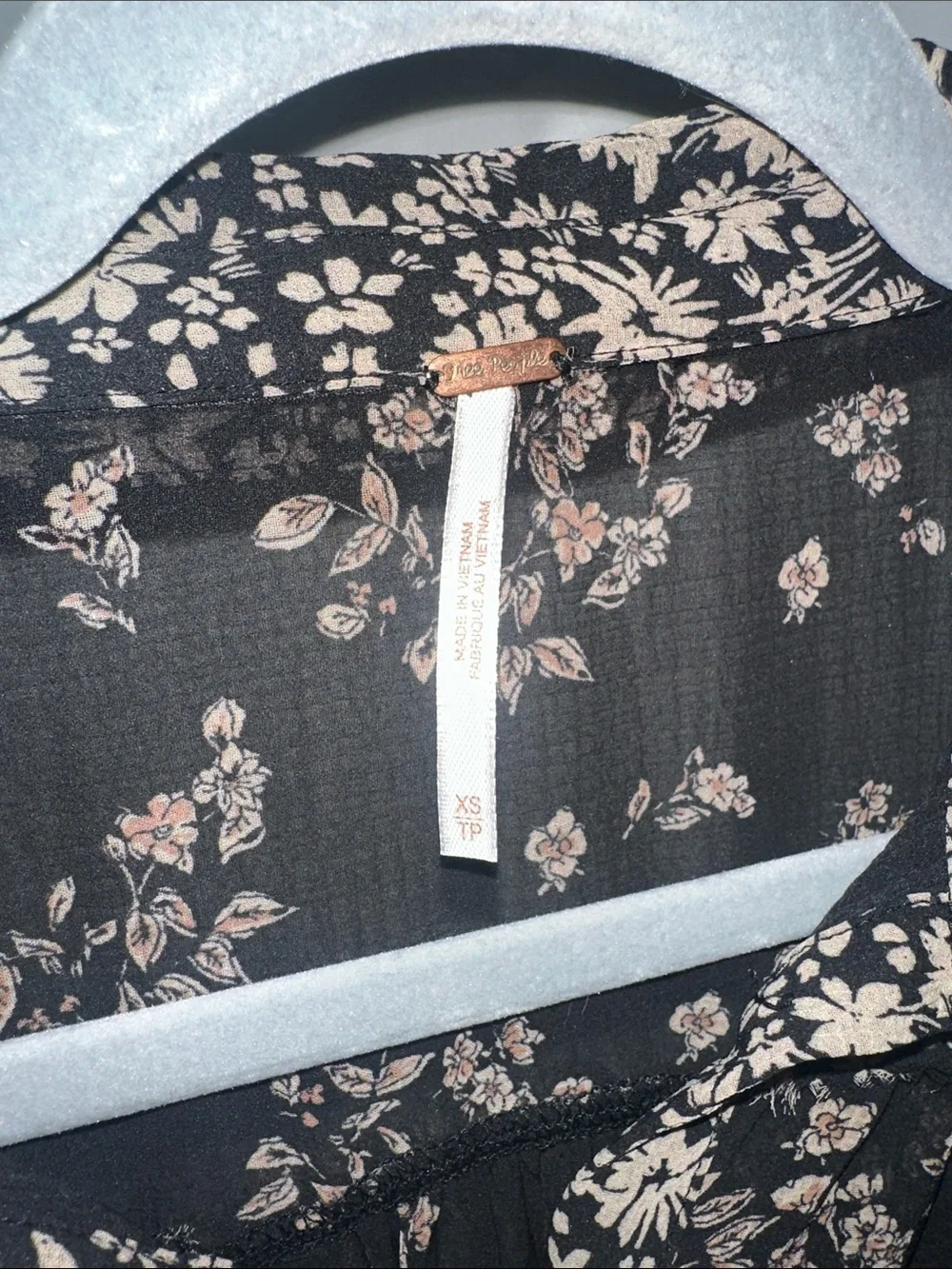 Free People Black Sheer Floral Tie-Front Blouse